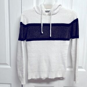 New Dream White Gray Black Stripe Long Sleeve Hoodie Sweater Size M